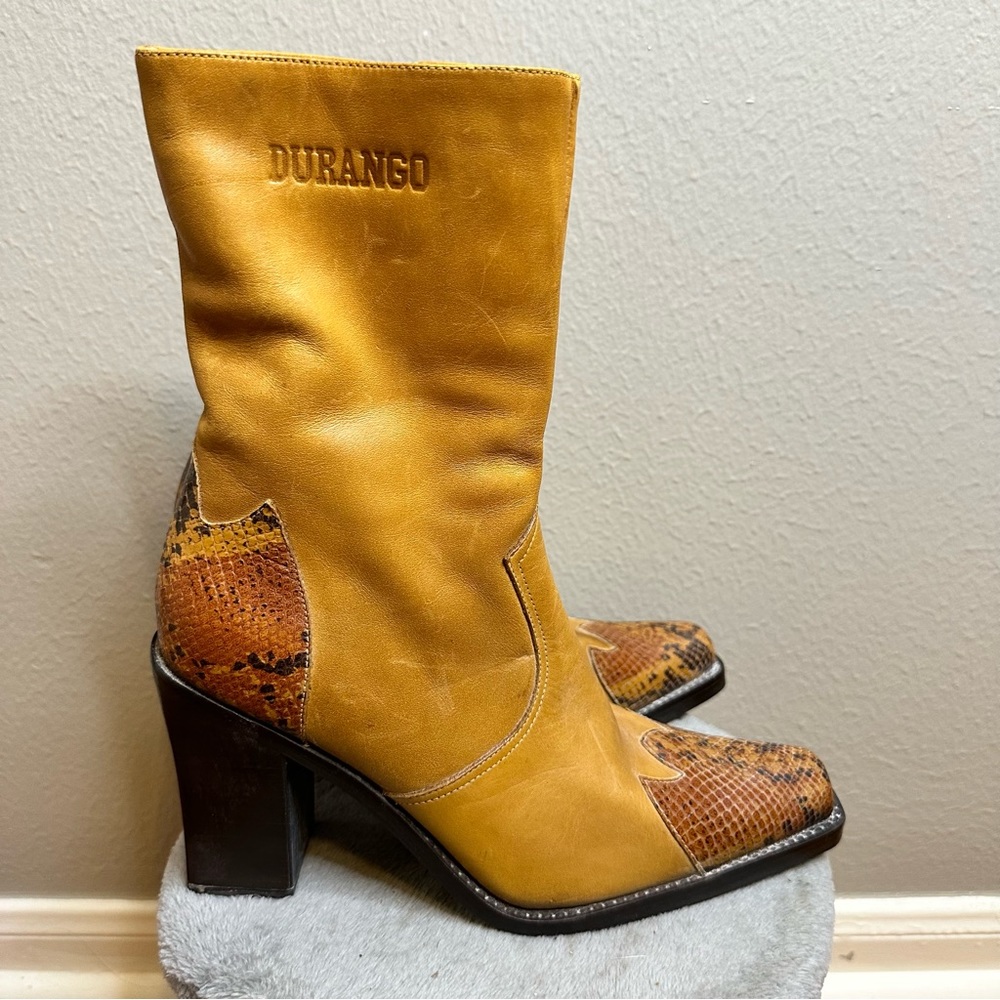 Durango western Leather Snake Print Heel Boots Mid Calf Size 8.5